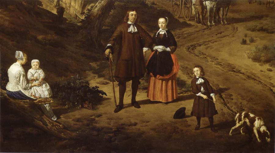 Portrait of a couple with two children and a Nursemaid in a Landscape